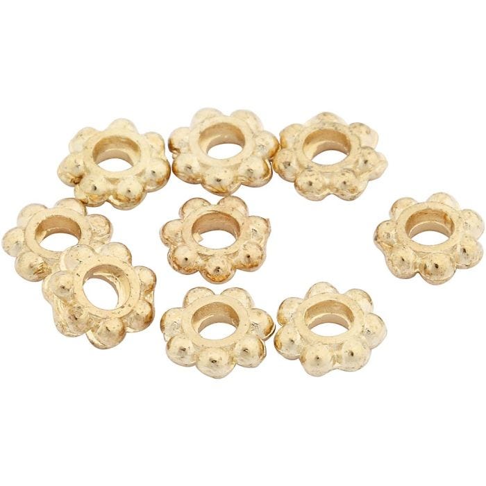Perle espaceur, d 6 mm, diamètre intérieur 2 mm, doré, 100 pièces/ 1 Pq.