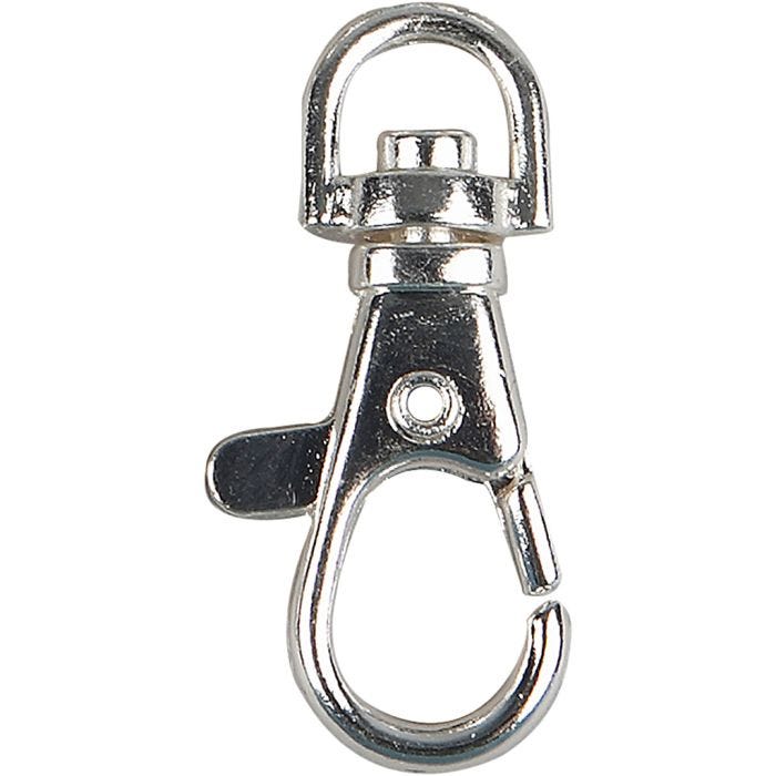 Fermoirs mousquetons, H : 3,7 cm, d 37 mm, L : 1,4 cm, argenté, 15 pièces/ 1 Pq.