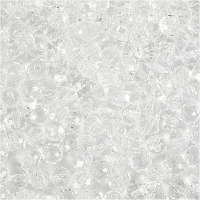 Perles à Facettes, dim. 3x4 mm, diamètre intérieur 0,8 mm, cristal, 100 pièces/ 1 Pq.