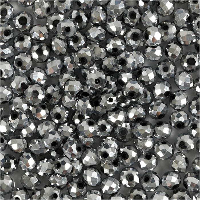 Perles à Facettes, dim. 3x4 mm, diamètre intérieur 0,8 mm, gris métallique, 100 pièces/ 1 Pq.