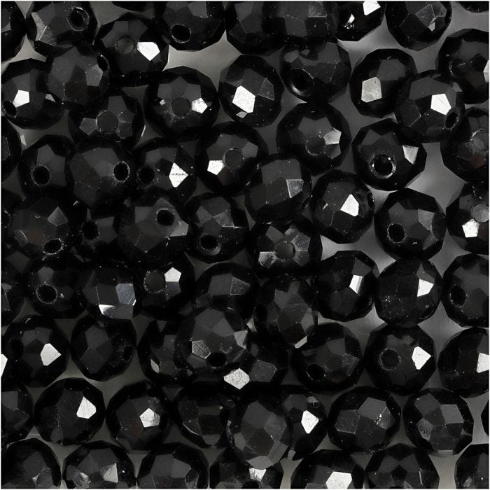 Perles à Facettes, dim. 5x6 mm, diamètre intérieur 1 mm, noir métallique, 100 pièces/ 1 Pq.