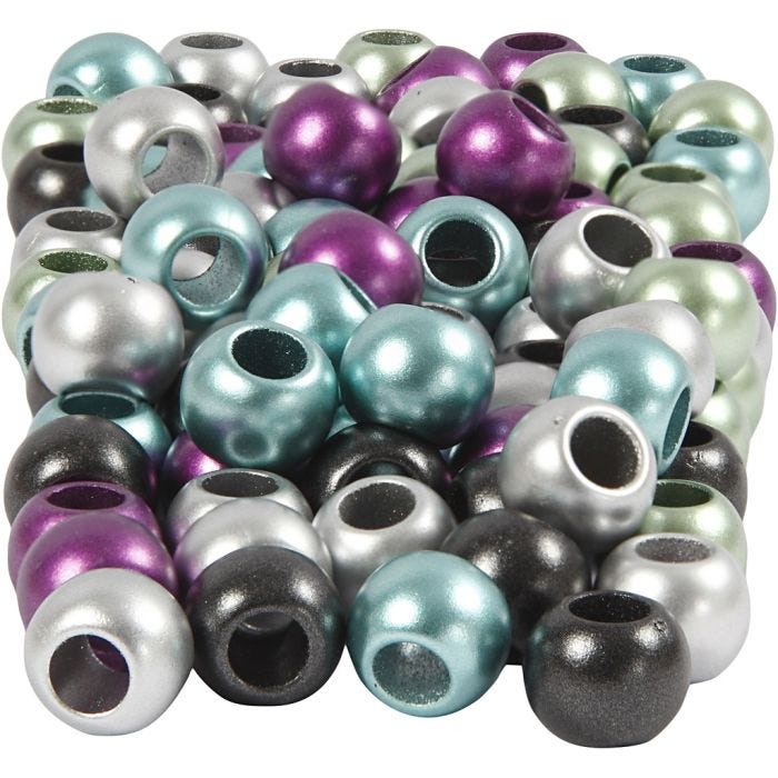 Perles Pony, d 10 mm, diamètre intérieur 4 mm, couleurs métalliques, 60 gr, 125 ml/ 1 Pq.