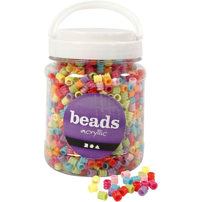 Perles baril, d 7 mm, diamètre intérieur 3,5 mm, ass. de couleurs, 265 gr, 700 ml/ 1 boîte