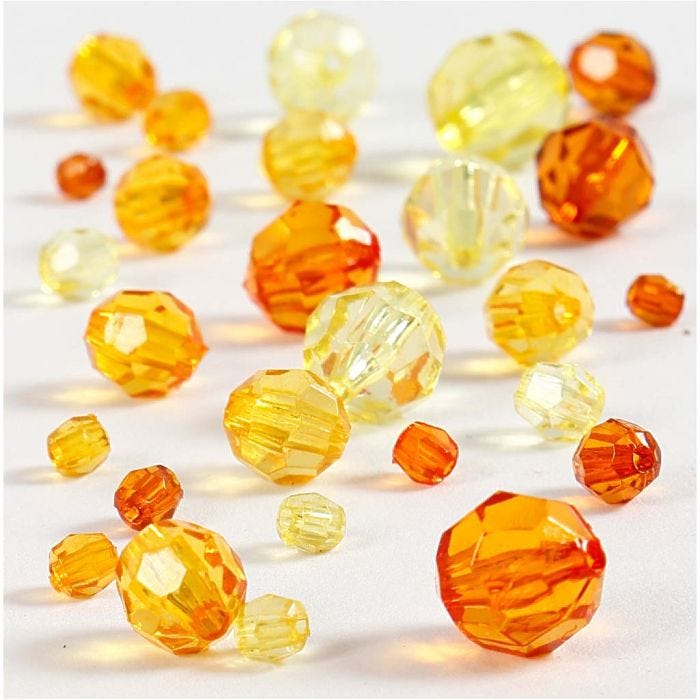 Perles à facettes, dim. 4-12 mm, diamètre intérieur 1-2,5 mm, jaune, 45 gr/ 1 Pq.