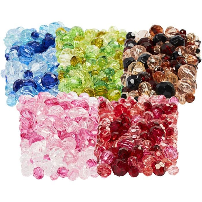 Perles à facettes, d 4-12 mm, diamètre intérieur 1-2,5 mm, ass. de couleurs, 7x250 gr/ 1 Pq.