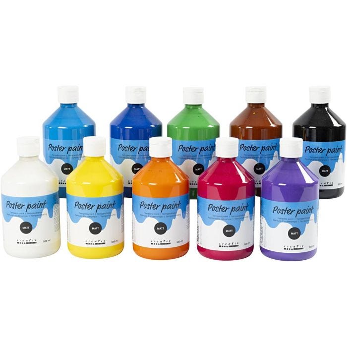 Peinture à la détrempe Mate, ass. de couleurs, 10x500 ml/ 1 Pq.