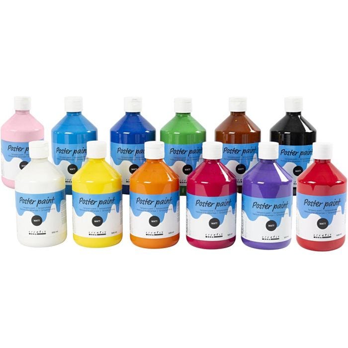 Peinture à la détrempe Mate, ass. de couleurs, 12x500 ml/ 1 Pq.
