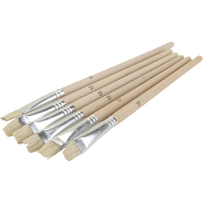 Pinceaux plats scolaires, dim. 10, 6 pièces/ 1 sac