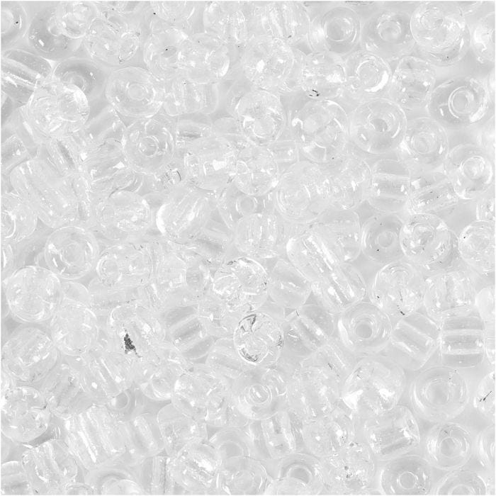 Perles de Rocaille, d 4 mm, dim. 6/0, diamètre intérieur 0,9-1,2 mm, transparent, 25 gr/ 1 Pq.