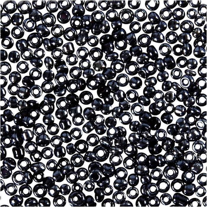 Perles de Rocaille, d 1,7 mm, dim. 15/0, diamètre intérieur 0,5-0,8 mm, gris foncé, 25 gr/ 1 Pq.