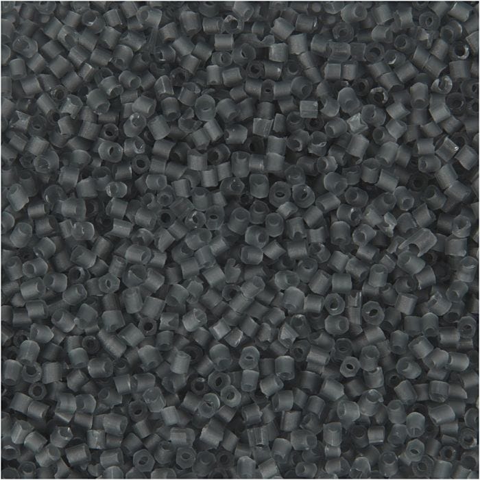 Rocailles 2-cut, d 1,7 mm, dim. 15/0 , diamètre intérieur 0,5 mm, gris transparent, 25 gr/ 1 Pq.