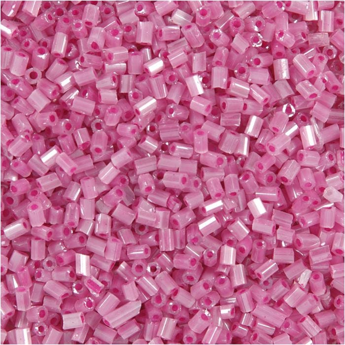 Rocailles 2-cut, d 1,7 mm, dim. 15/0, diamètre intérieur 0,5 mm, rose, 500 gr/ 1 sac