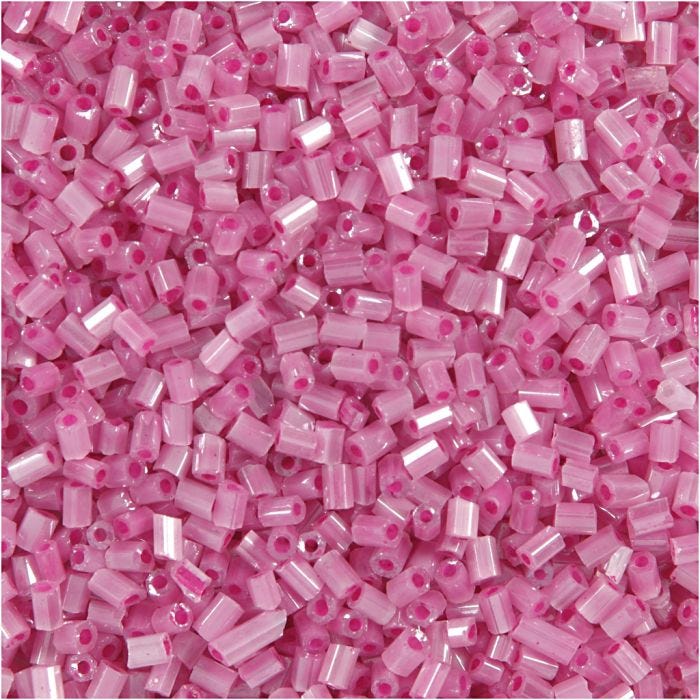 Rocailles 2-cut, d 1,7 mm, dim. 15/0 , diamètre intérieur 0,5 mm, rose, 500 gr/ 1 sac