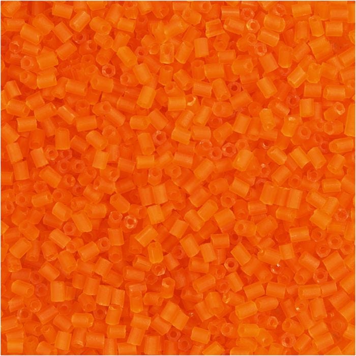 Rocailles 2-cut, d 1,7 mm, dim. 15/0 , diamètre intérieur 0,5 mm, orange transparent, 25 gr/ 1 Pq.