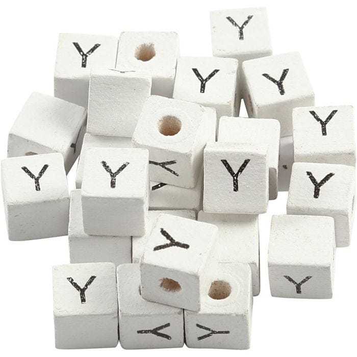 Perles lettres, Y, dim. 8x8 mm, diamètre intérieur 3 mm, blanc, 25 pièces/ 1 Pq.