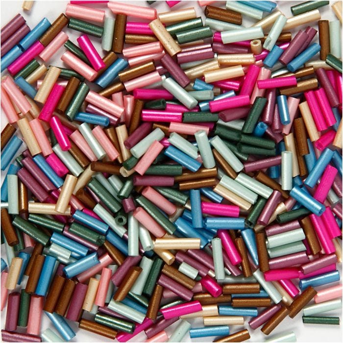 Mélange de Perles, L : 6 mm, d 1,5-2 mm, diamètre intérieur 1 mm, couleurs métalliques, 130 gr/ 1 Pq.