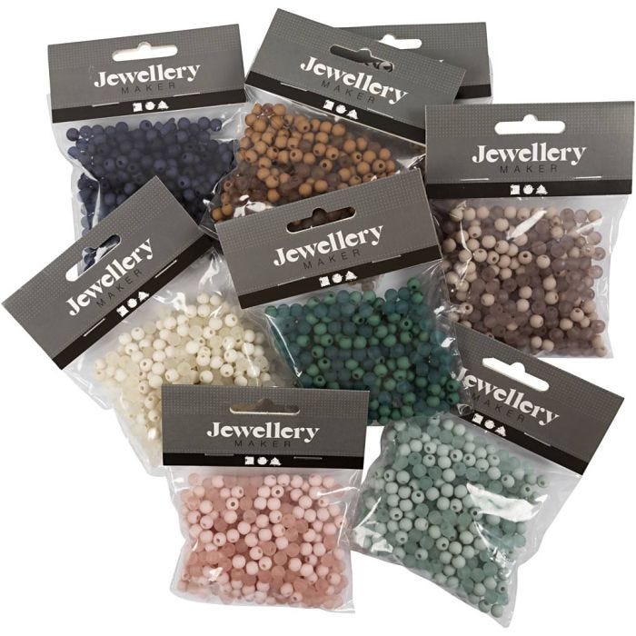 Perles en plastique, d 6 mm, diamètre intérieur 1,5 mm, Le contenu peut varier , ass. de couleurs, 8x40 gr/ 1 Pq.