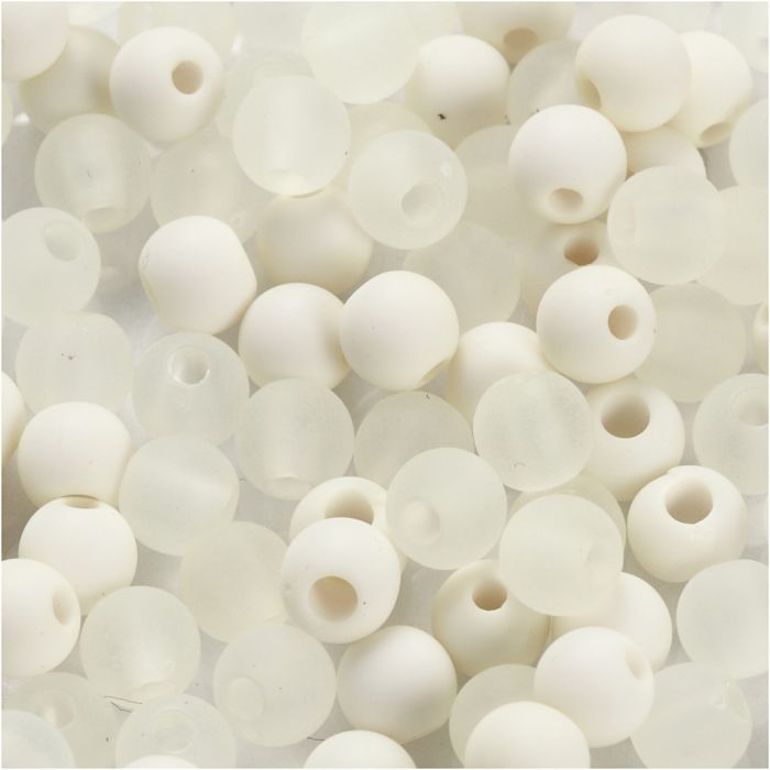 Perles en plastique, d 6 mm, diamètre intérieur 2 mm, ca. 150 pièce, crème, 40 gr/ 1 Pq.