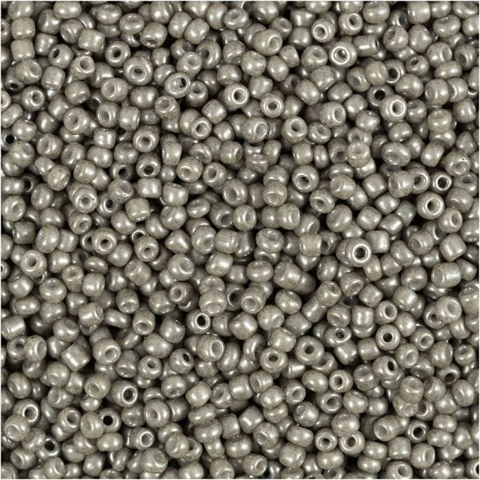 Perles de Rocaille, d 1,7 mm, dim. 15/0, diamètre intérieur 0,5-0,8 mm, gris clair, 25 gr/ 1 Pq.