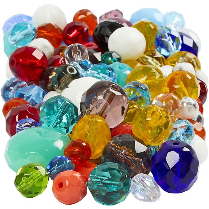 Perles à facettes, dim. 3-15 mm, diamètre intérieur 0,5-1,5 mm, ass. de couleurs, 400 gr/ 1 Pq.