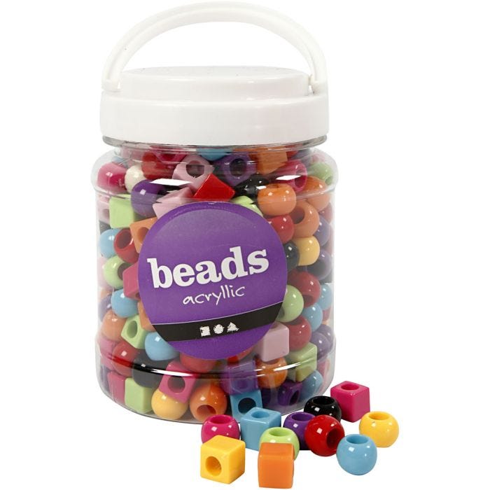 Seau de Perles Plastique, dim. 11 mm, diamètre intérieur 7 mm, ass. de couleurs, 420 gr, 700 ml/ 1 boîte
