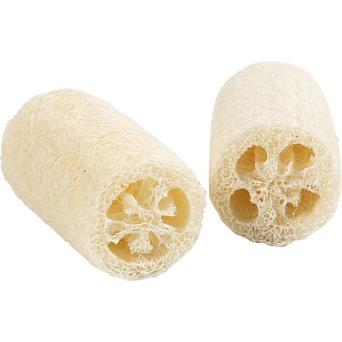 Éponge luffa naturelle, L : 10 cm, d 5,5-8 cm, naturel clair, 2 pièces/ 1 Pq.