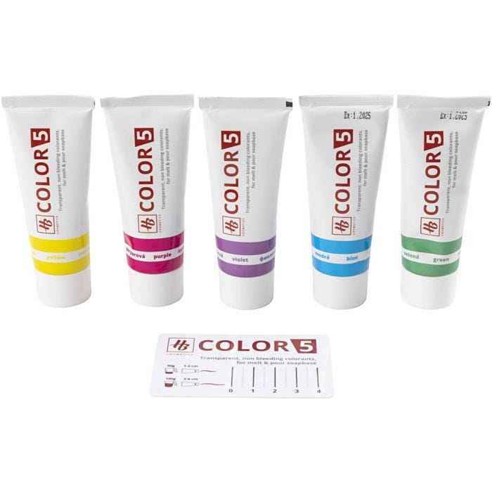 Colorant pour savon, ass. de couleurs, 5x30 gr/ 1 Pq.