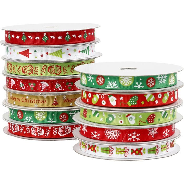 Ruban de Noël, L : 10 mm, 12x3 m/ 1 Pq.
