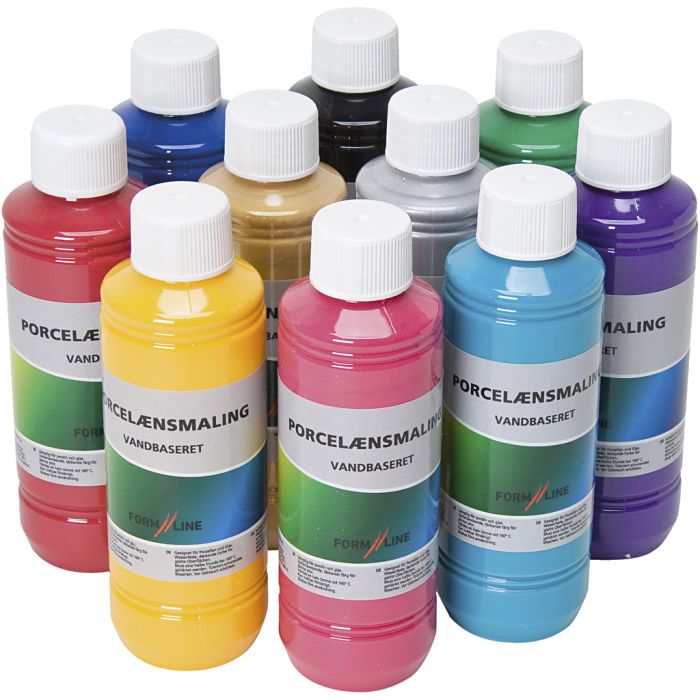 Peinture pour verre et porcelaine, ass. de couleurs, 10x250 ml/ 1 Pq.