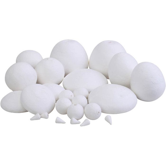 Boules de coton filé, formes variées, dim. 1,5-6 cm, 140 pièces/ 1 Pq.