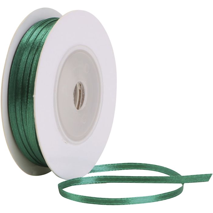 Ruban de satin, L : 3 mm, vert foncé, 30 m/ 1 rouleau