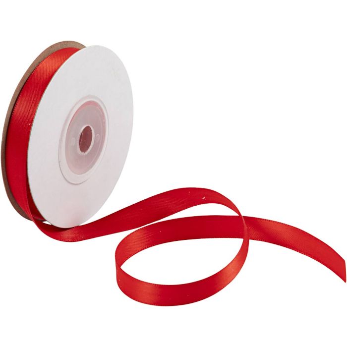 Ruban de satin, L : 10 mm, rouge, 10 m/ 1 rouleau