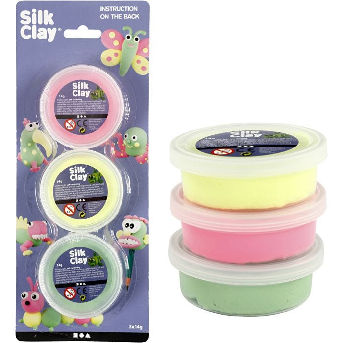 Silk Clay®, vert clair, rose néon, jaune néon, 3x14gr/ 1 Pq.