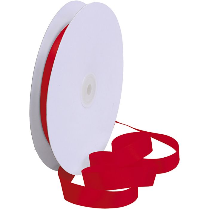 Ruban de satin, L : 15 mm, rouge, 50 m/ 1 rouleau