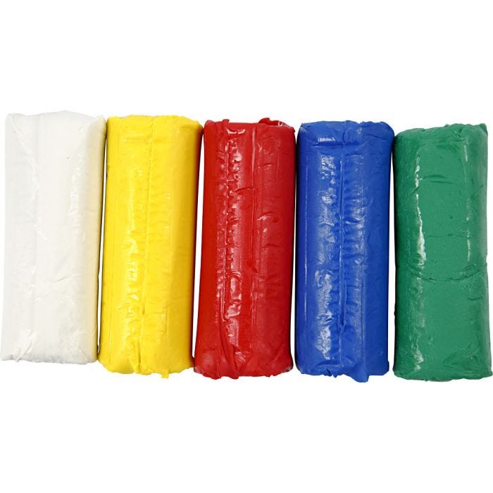 Pâte à Modeler , H : 9,5 cm, ass. de couleurs, 5x80 gr/ 1 Pq.