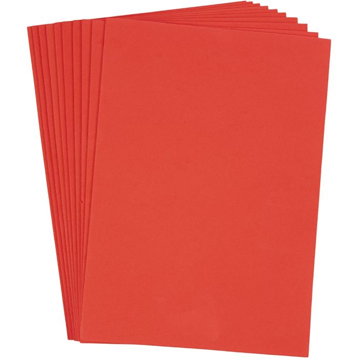 Feuille De Mousse EVA, A4, feuille 210x297 mm, ép. 2 mm, rouge, 10 flles/ 1 Pq.
