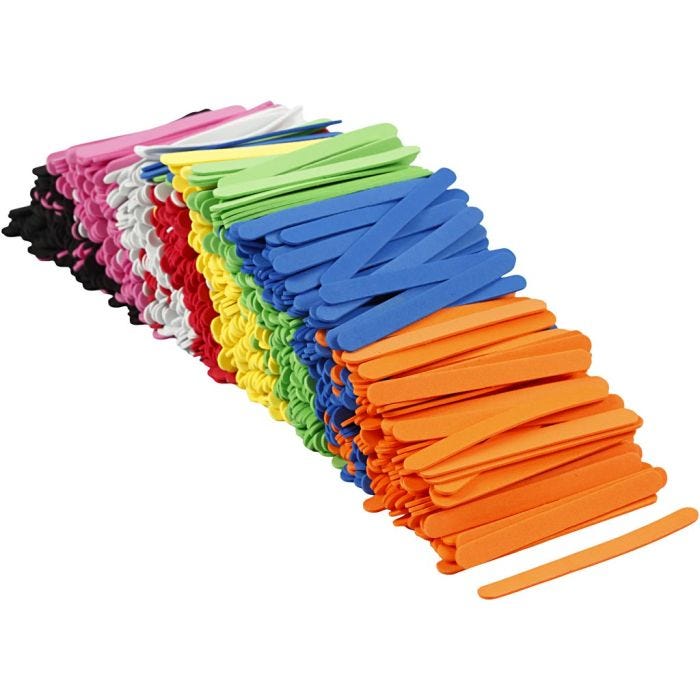 Bâtonnets de Glace en Mousse EVA, L : 11,5 cm, L : 1 cm, ép. 2 mm, ass. de couleurs, 1000 pièces/ 1 Pq.