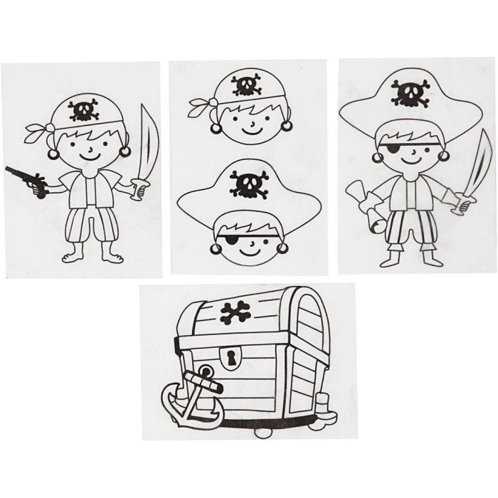 Feuilles de plastique thermorétractable avec motifs, pirates, 10,5x14,5 cm, 0,3 mm, transparent mat, 4flles/ 1 Pq.