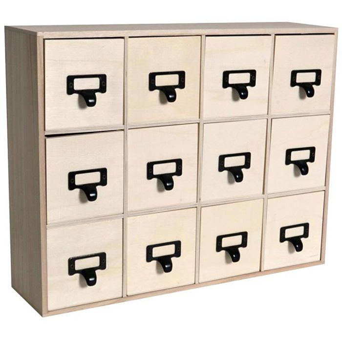 Meuble à tiroirs en bois brut - poignées métal, dim. 41,5x32,5x11 cm, 1 pièce