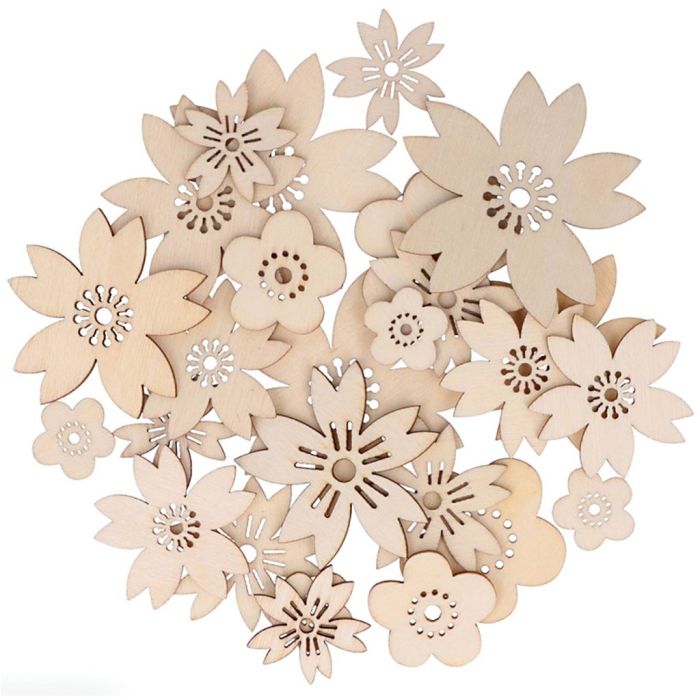 Fleurs en bois pour décoration, dim. 2-4 cm, 30 pièces/ 1 Pq.