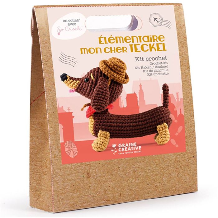 Kit Crochet Amigurumi, Teckel, dim. 18 cm, 1 Pq.