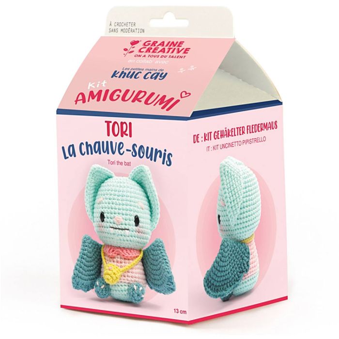 Kit Crochet Amigurumi, Tori la Chauve-souris, dim. 13 cm, 1 Pq.