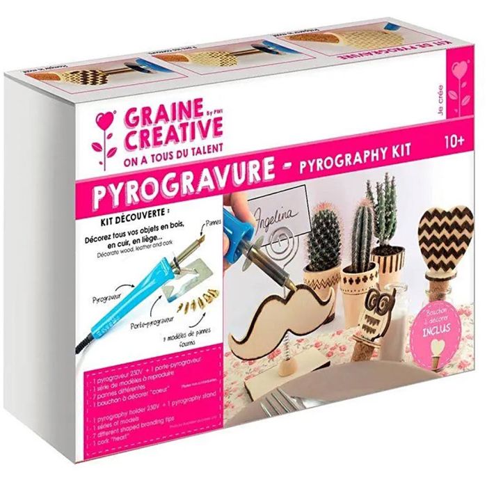 Kit pyrograveur bois Graine Créative, 10 pièces/ 1 Pq.