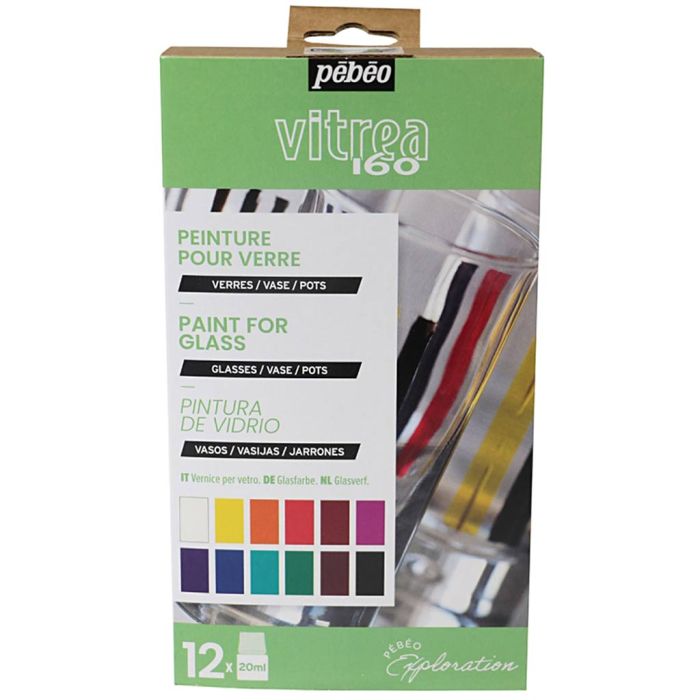 Coffret d'Exploration, Peinture sur verre, ass. de couleurs, 12x20 ml/ 1 Pq.