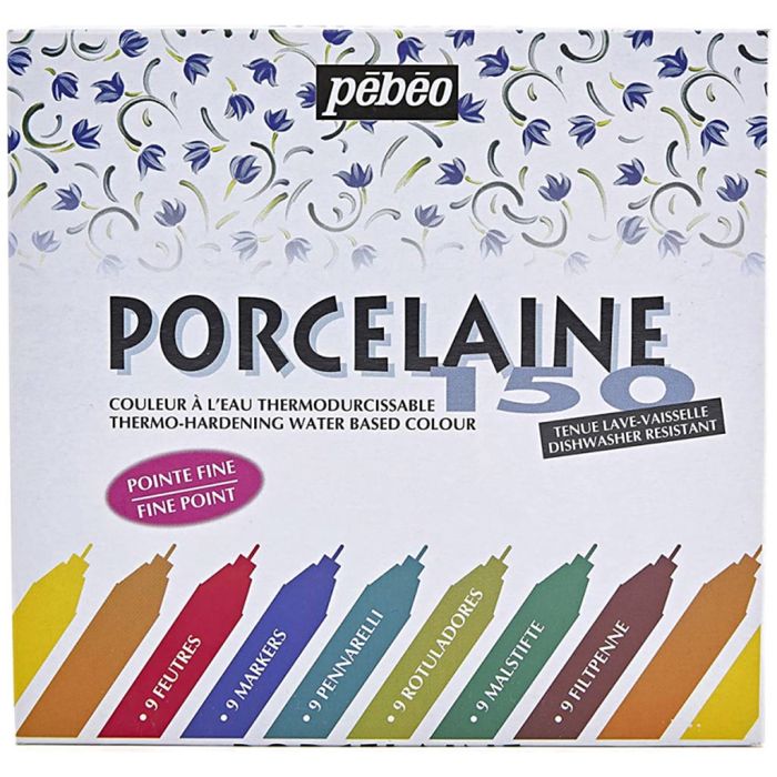 Feutres porcelaine Pébéo, P150 - Pointe fine, 9 pièces/ 1 Pq.