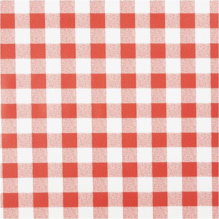 Toile cirée, à carreaux, L : 140 cm, rouge, blanc, 20 m/ 1 rouleau