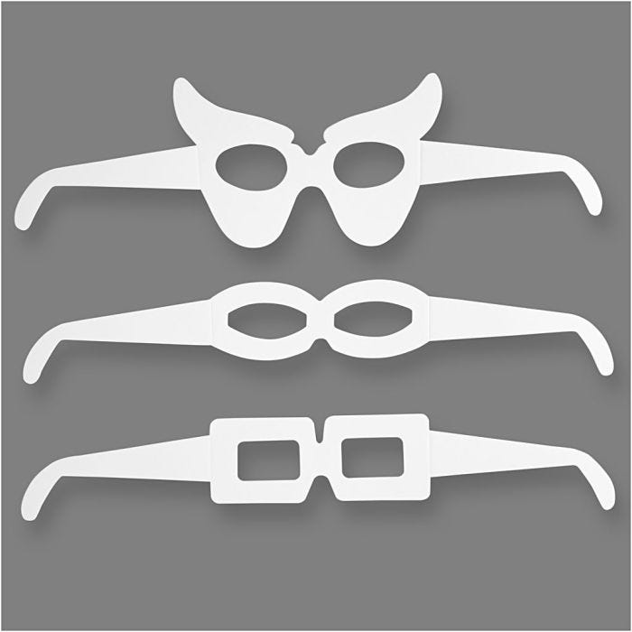 Lunettes, H : 4,5-10 cm, L : 32 cm, 230 gr, blanc, 16pièces/ 1 Pq.