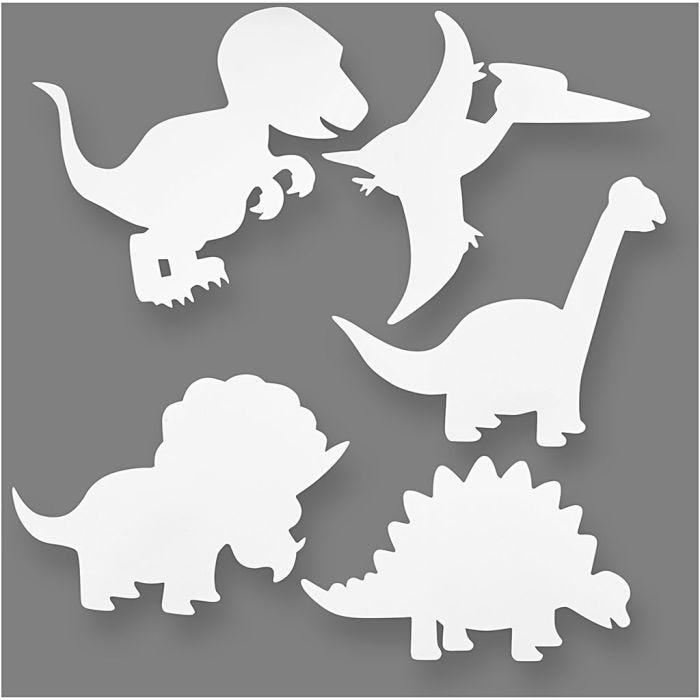 Dinosaures, H : 15-22 cm, L : 24-25 cm, 230 gr, blanc, 16pièces/ 1 Pq.