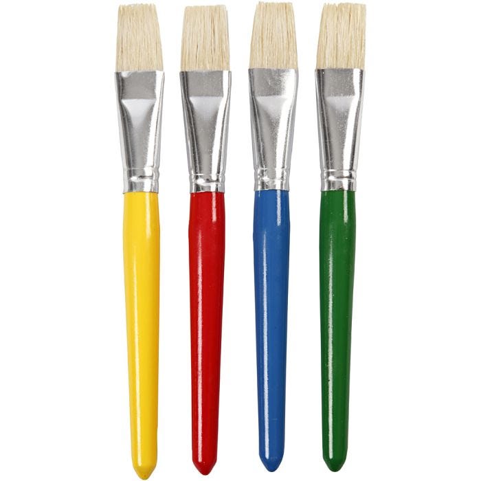Pinceaux pour enfants, L : 19 cm, L : 20 mm, Plat, 4 pièces/ 1 Pq.