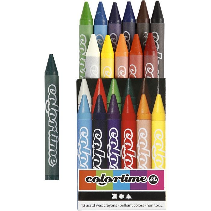 Crayon de Cire Colortime, L: 10 cm, ép. 11 mm, ass. de couleurs, 2x12 pièce/ 1 Pq.